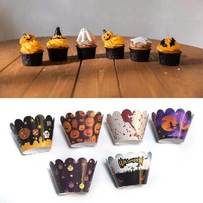 12/24pcs Halloween Cupcake Toppers Cake Cups Wrappers
