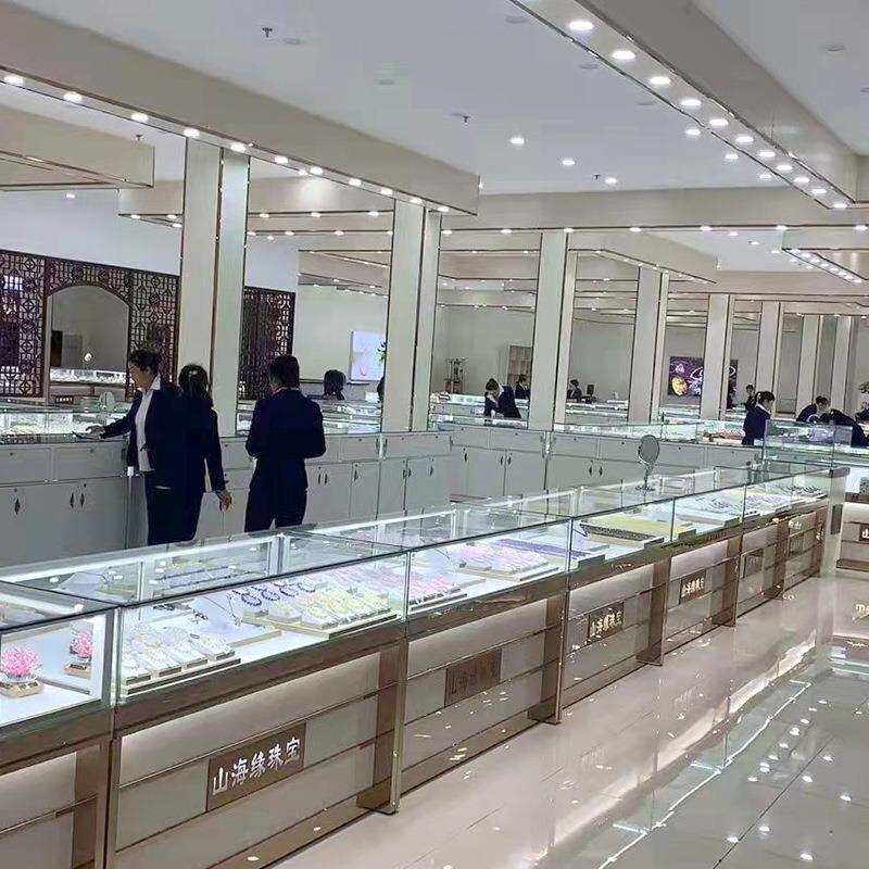 商场轻奢免漆珠宝展览展示柜 黄金翡翠玉器银饰玻璃陈列柜定 制