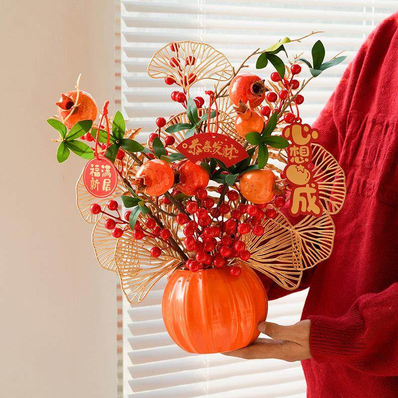 2024新年年宵花布置发财果红浆果福桶玄关客厅电视柜餐桌装饰摆放,家居饰品,仿真花/假花,淘宝优惠券,粉丝福利购,淘宝优惠卷