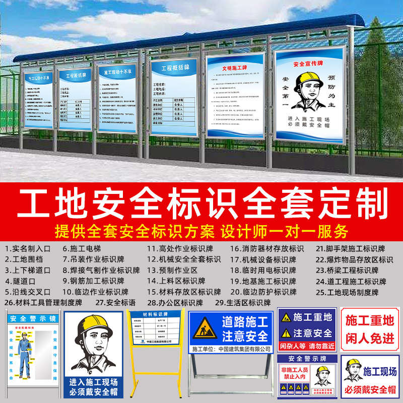 批发建筑五牌一图工地标识牌围挡施工警示牌晴雨表八大员岗位职责