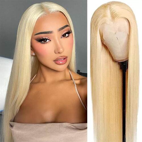 Wig Women's Light Gold Medium length Synthetic Wig Headset