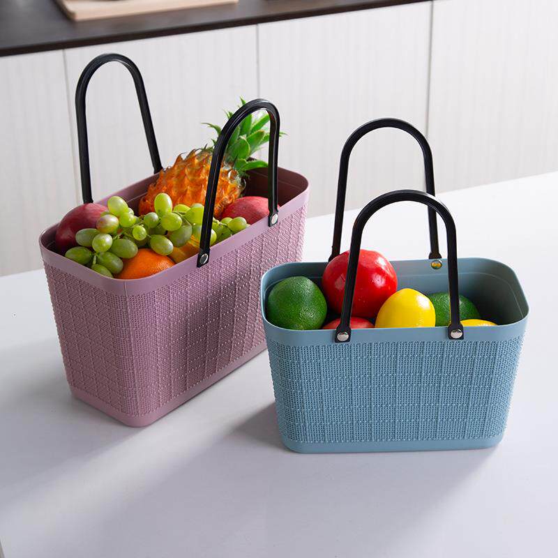 麻布纹日式小篮子手提收纳篮潮市购物篮时尚环保塑料提篮买菜篮子