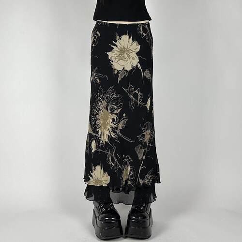 Women's Floral Print Layered Mermaid Skirt Boho Elegant