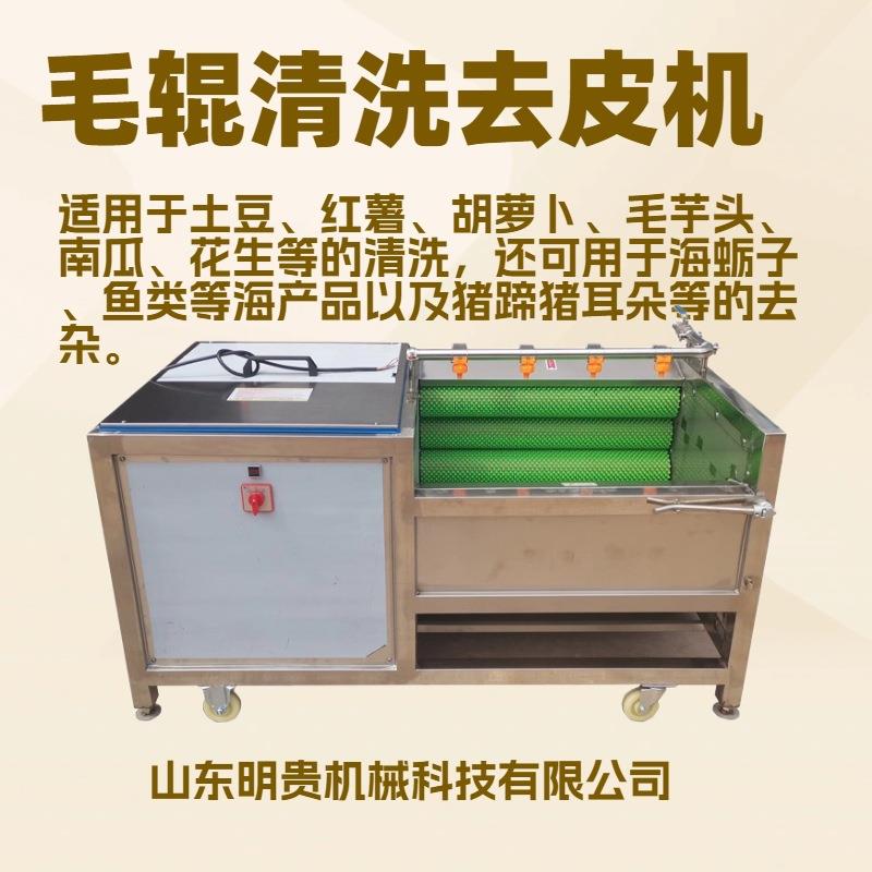 红苕清洗去皮机土豆地瓜毛辊脱皮机器自动果蔬磨皮切条生产线