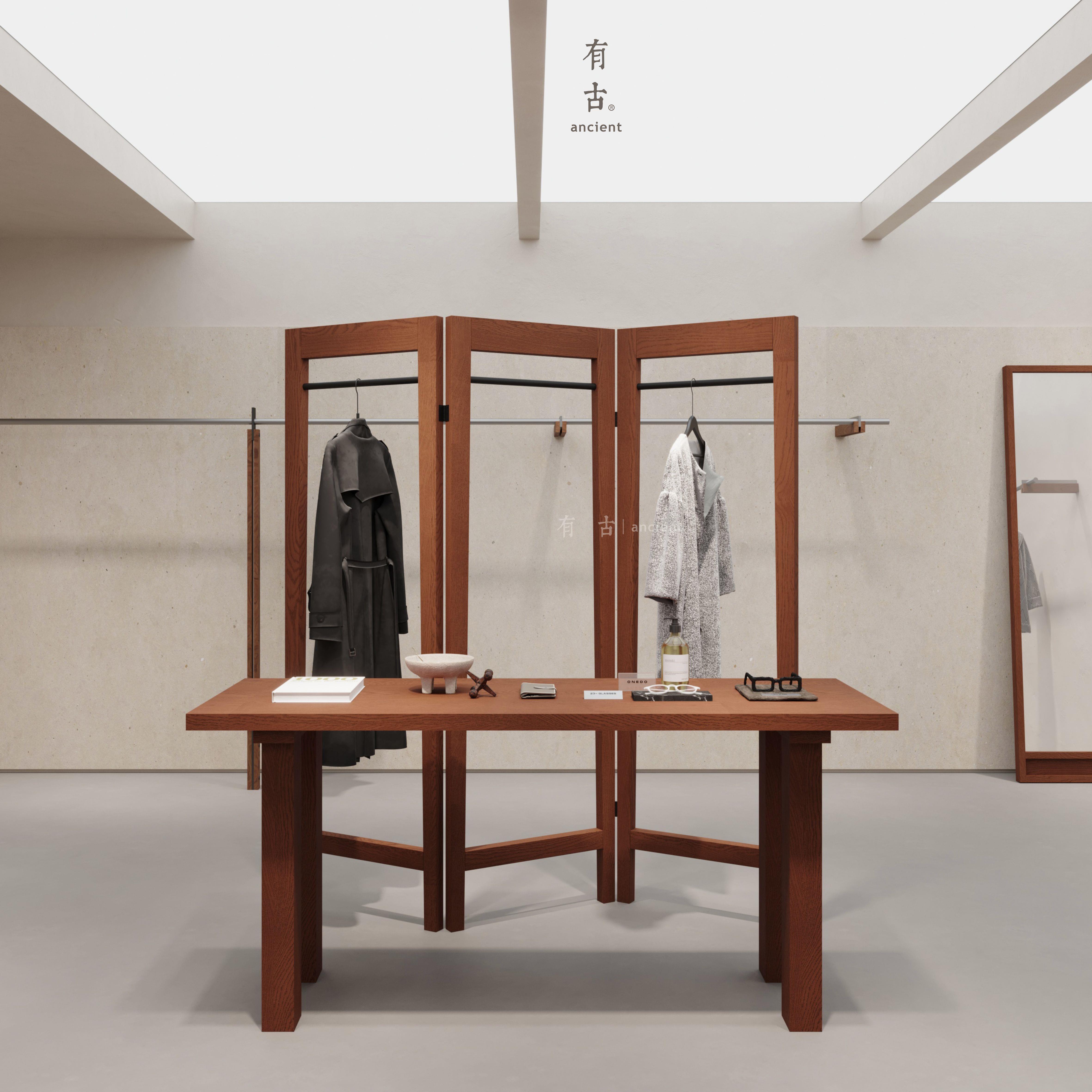 服装屏风展示架中岛木质隔断陈列架中古橱窗落地式折叠装饰挂衣架