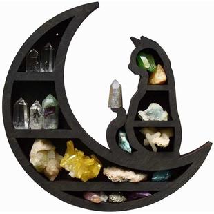 新品Cat in the Moon Crystal Wooden Shelf月亮猫木制水晶架