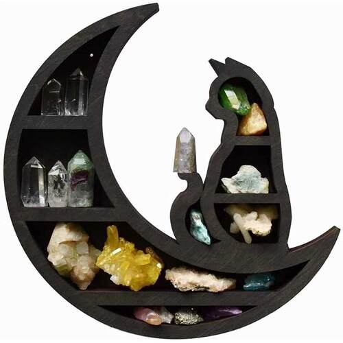 爆款Cat in the Moon Crystal Wooden Shelf月亮猫精灵水晶架