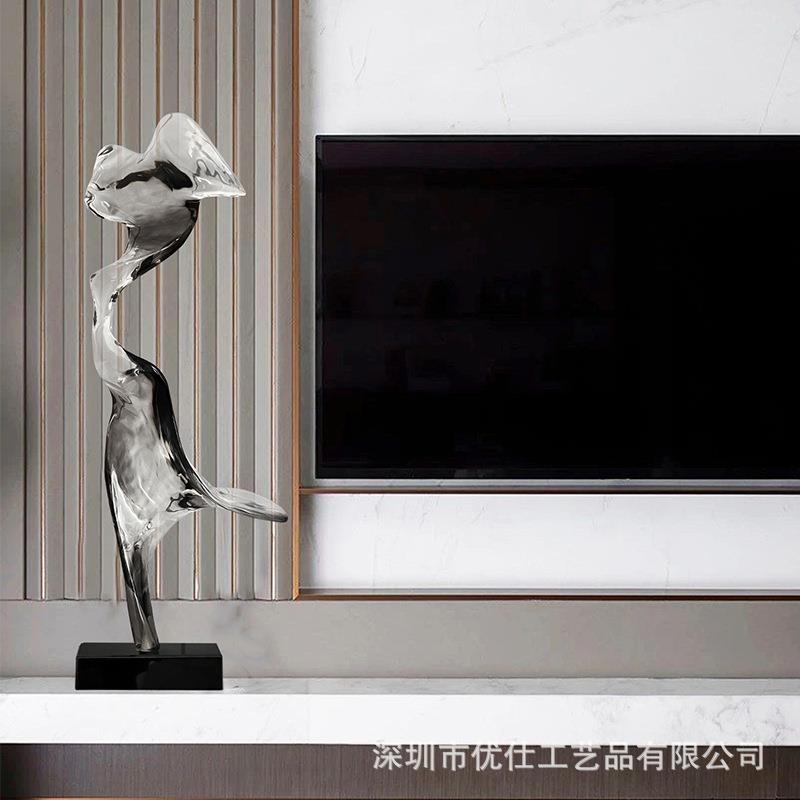 现代轻奢水晶摆件透明树脂雕塑样板房酒店玄关客厅电视柜艺术饰品