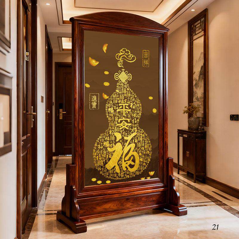 实木纯手工屏风 客厅进门隔断化妆室 山水画风水装饰背景卧室座屏