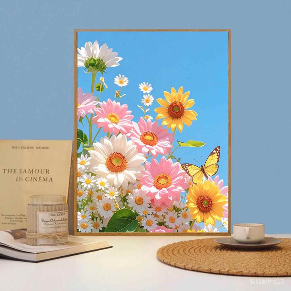 diy数字油画 解压花卉卡通动漫手工填色油彩涂鸦卧室装饰画荷花图片