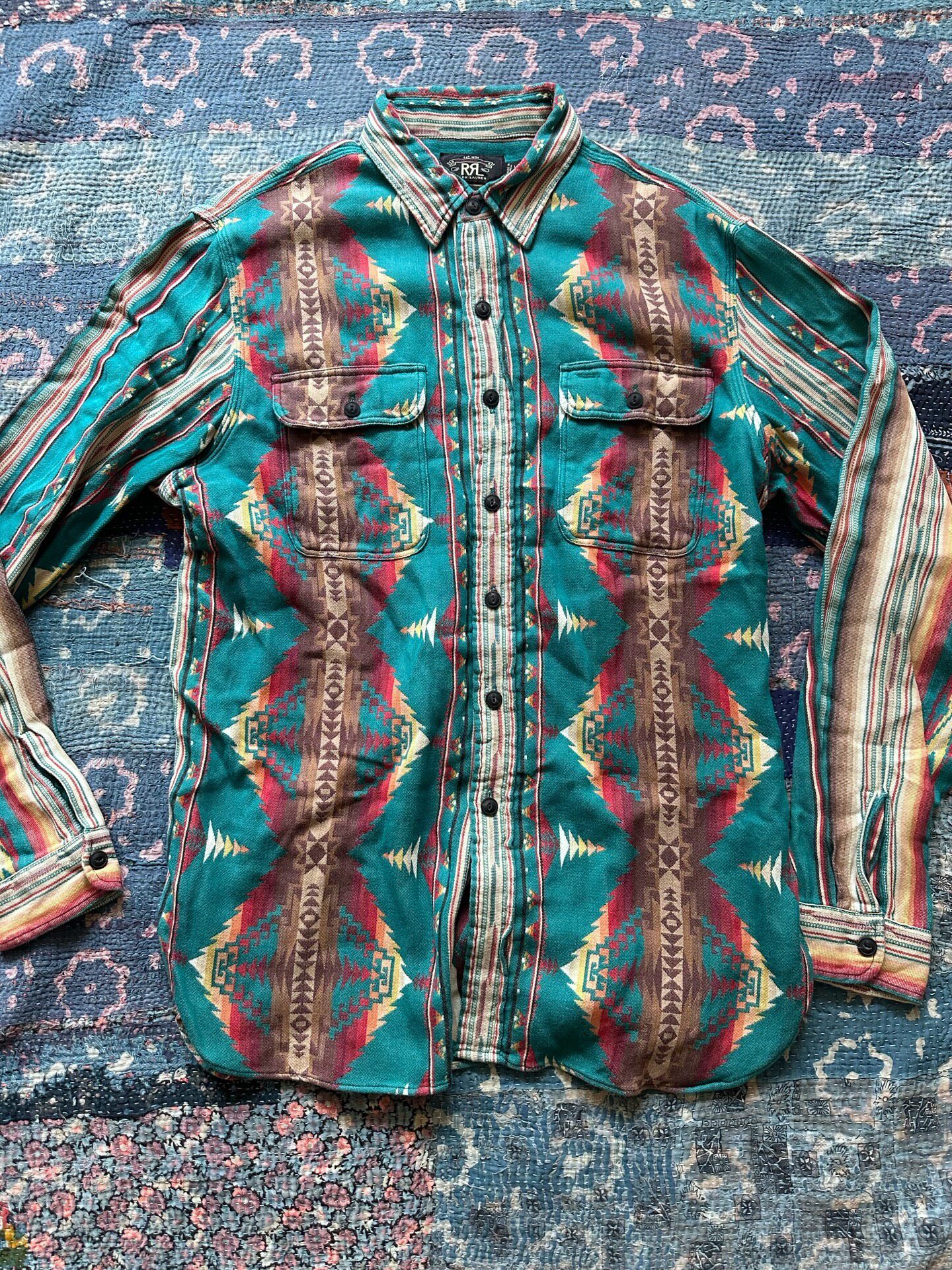 RRL Green Southwestern Stripe Shirt