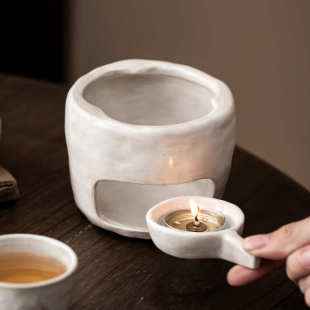 侘寂风温茶炉套装复古粗陶一壶三杯家用办公室泡茶壶蜡烛小套组