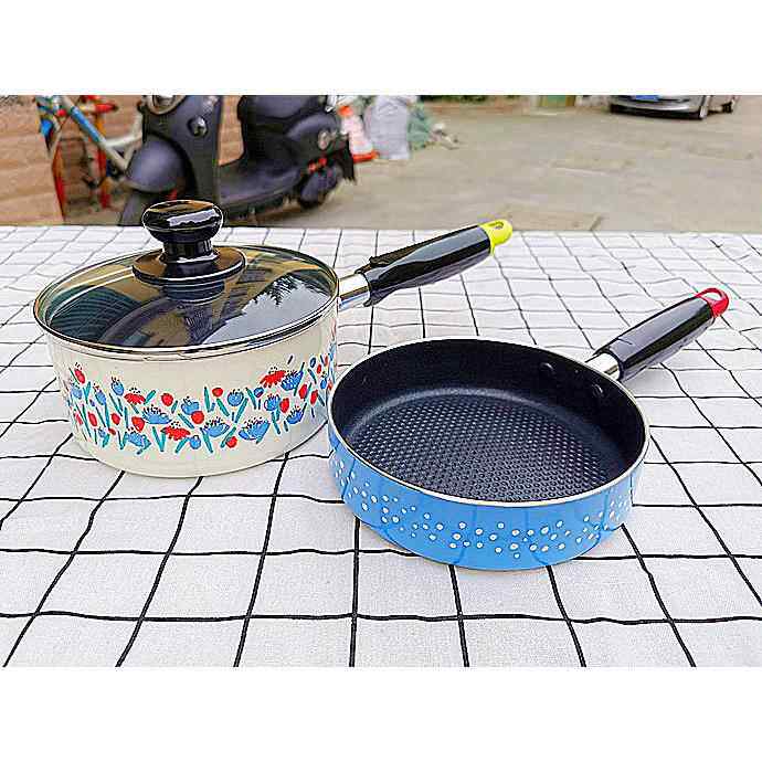 平底奶锅煎锅二件套锅不粘无烟宝宝婴儿辅食家用瓦斯炉电磁炉通用