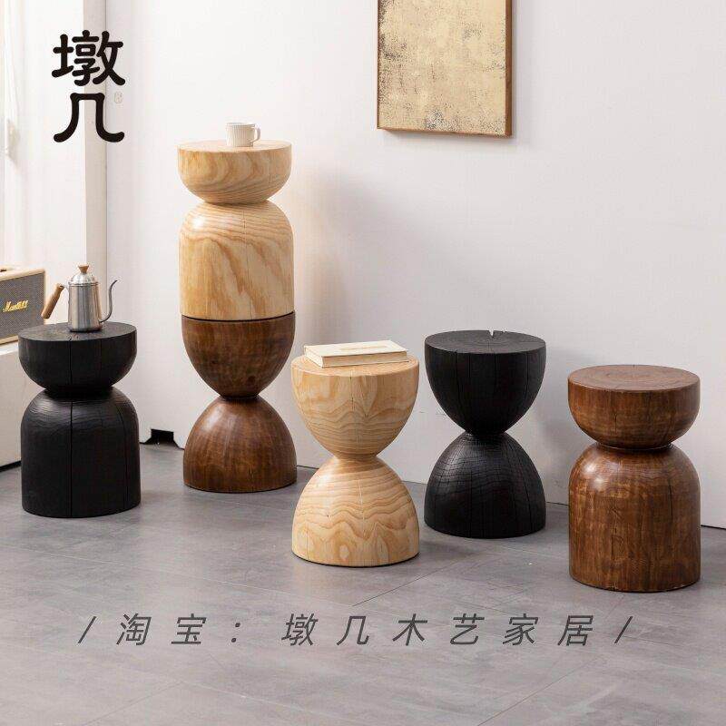 墩几/实木墩子原木凳子民宿边几角几根雕矮凳换鞋凳木墩花架摆件
