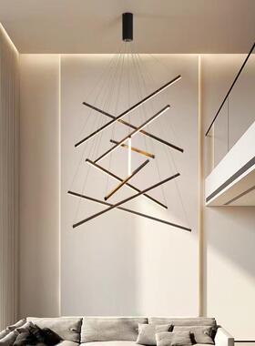 宽压110V复RCL式楼墅挑高LE色D吊吊灯长条白别金黑楼梯间家居灯