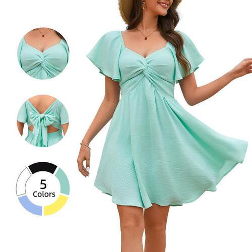 Women Summer Sweetheart NecklineKnot Front Flowy Chiffon
