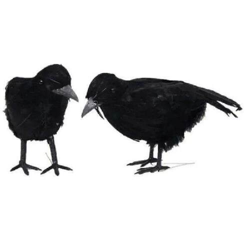 2Pcs Halloween Black Crow Fake Bird Toys Feather Animal