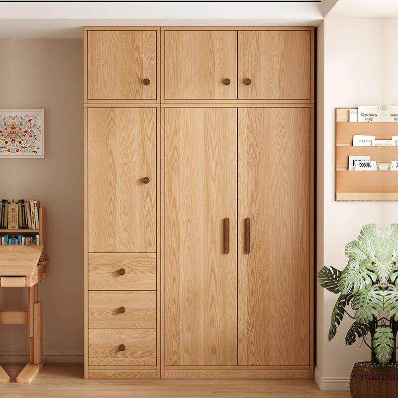 定制橡木全实木衣柜卧室家用简约现代原木风大衣橱收纳儿童挂衣柜
