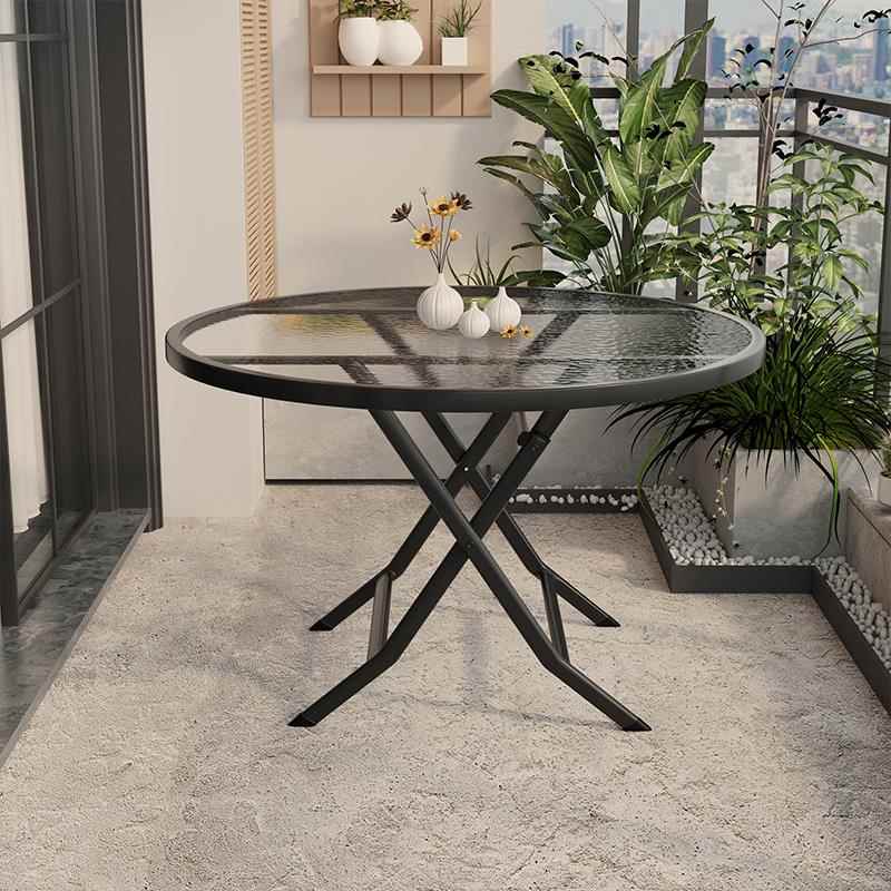 IL桌子折叠家用休阳台闲玻桌小F77HMMJ9户型出租房餐桌简易璃吃饭