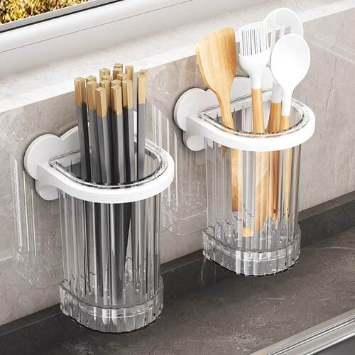 Wall-mounted drainable chopstick holder, no drilling require
