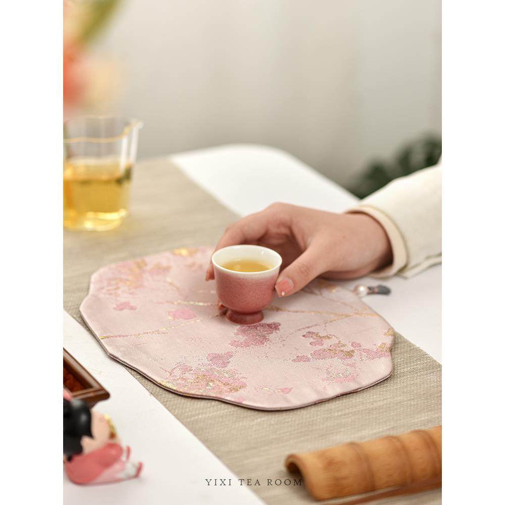一席金丝提花宋代美学茶席粉色新中式禅意茶垫桌布杯垫茶托小茶席,居家布艺,茶席,淘宝优惠券,粉丝福利购,淘宝优惠卷