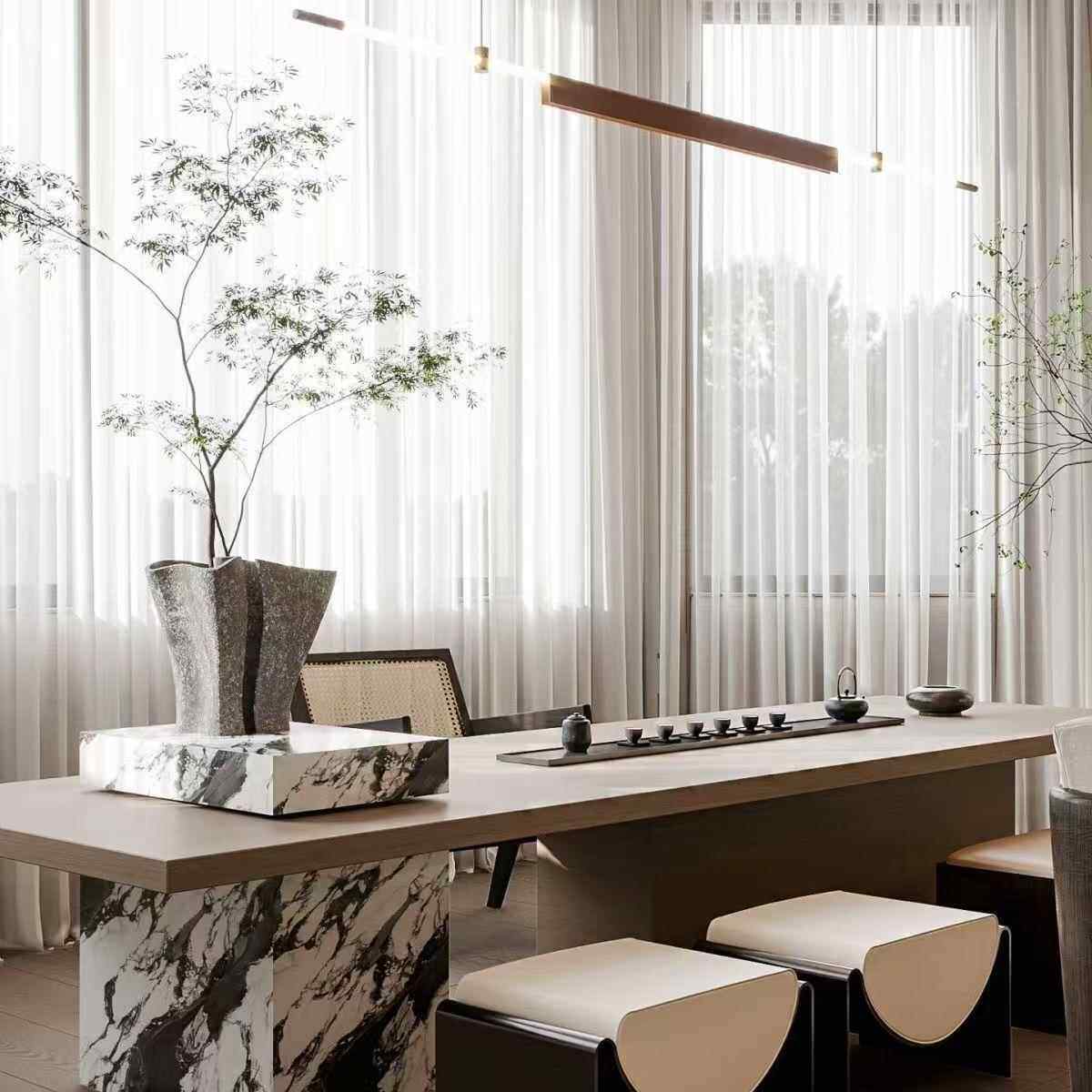 实木现代简约茶台桌椅组合茶桌办公室设计师高端泡茶中式岩板轻奢