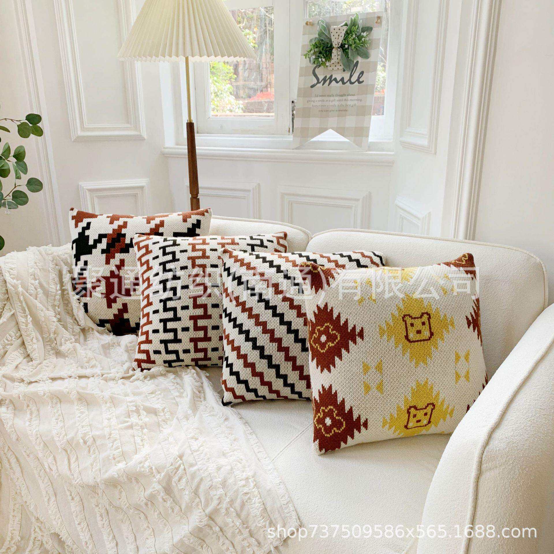 美式几何针织抱枕套沙发靠垫软装靠背家居布艺办公室腰枕