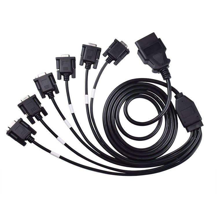 汽车OBD公头 转6个DB9 母头接口 Serial RS232诊断工具网关连接线