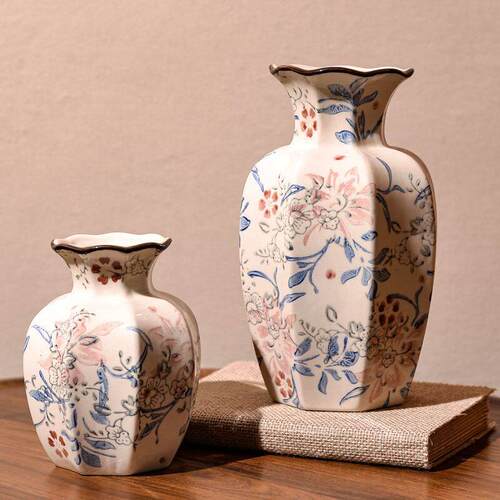 鸡毛掸子收纳瓶陶瓷花瓶中式复古青花瓷客厅餐桌插花装饰品玄关水