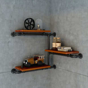 实木客厅美式书架铁 壁挂架架loft艺创意酒装饰物酒吧层板置酒吧