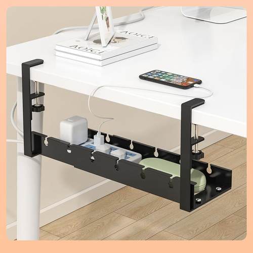 7Y桌下理线架桌面路由器放置架插排收纳盒桌底绕线器免打孔过线槽