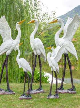 白鹭仿真摆件户外庭院花园林玻璃钢动物雕塑假山水池鸟类造景装饰