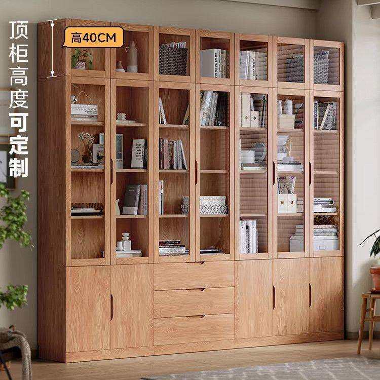 全实木物客书柜一体整墙玻璃门收厅纳储墙物展示柜书房靠985书架
