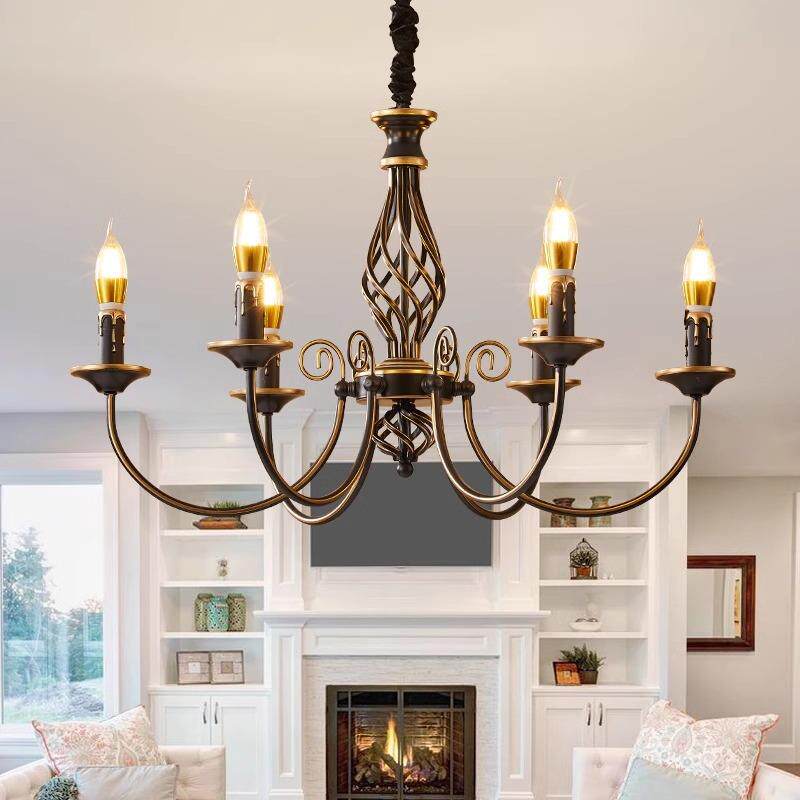 美式餐厅吊灯简约现代卧室书房咖啡厅个性田园乡村复古铁艺蜡烛灯