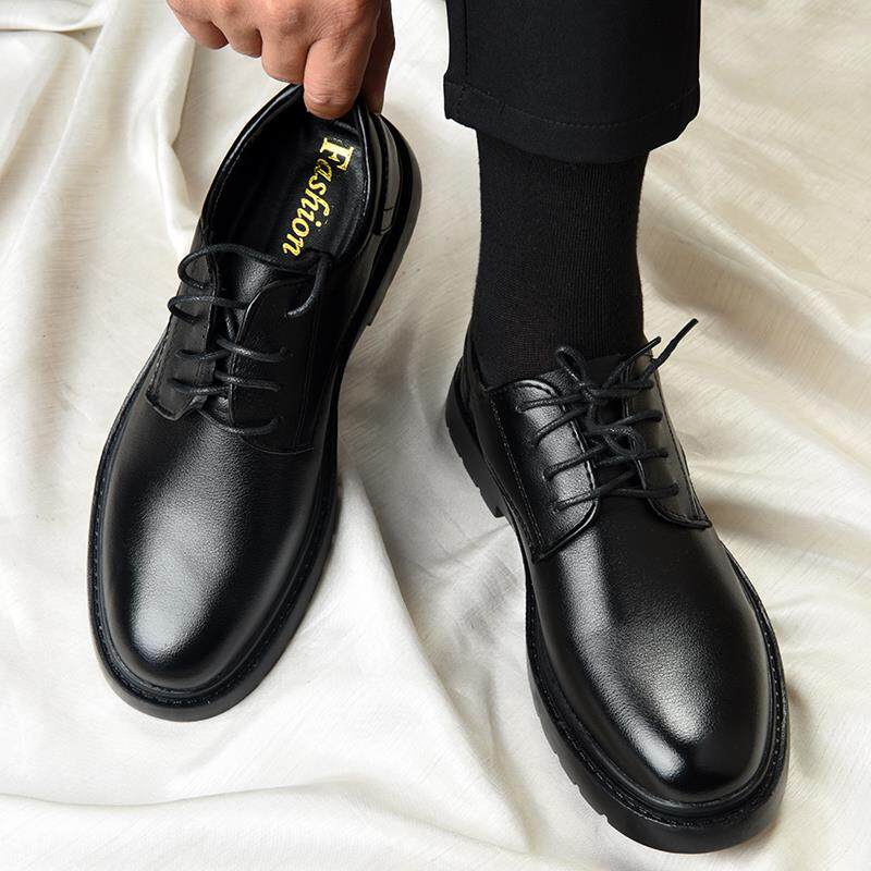 正品休头闲底皮鞋男正款脚宽大英伦黑色商务装男士软皮软2025新款
