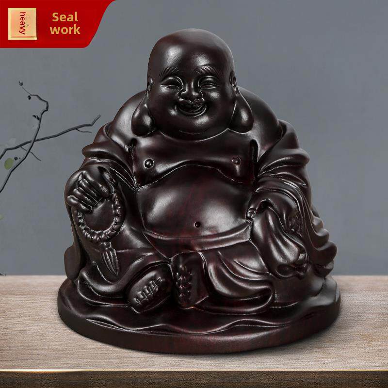 黑檀木雕弥勒佛摆件招财车载笑佛工艺品实木雕刻布袋佛像汽车摆设