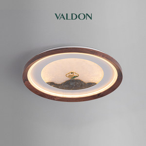 华之灯 黑胡桃卧室灯 新中式圆形简约现代北欧阳台书房led吸顶灯