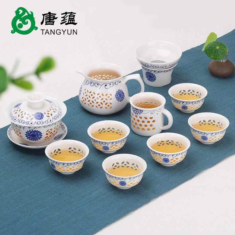 玲珑茶具套组特价整套家用简约茶壶茶杯青花家用陶瓷功夫茶具泡茶
