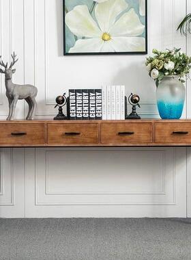 美式复古玄关桌用做实木桌家墙边长条窄桌简约铁LRT艺书玄关旧条