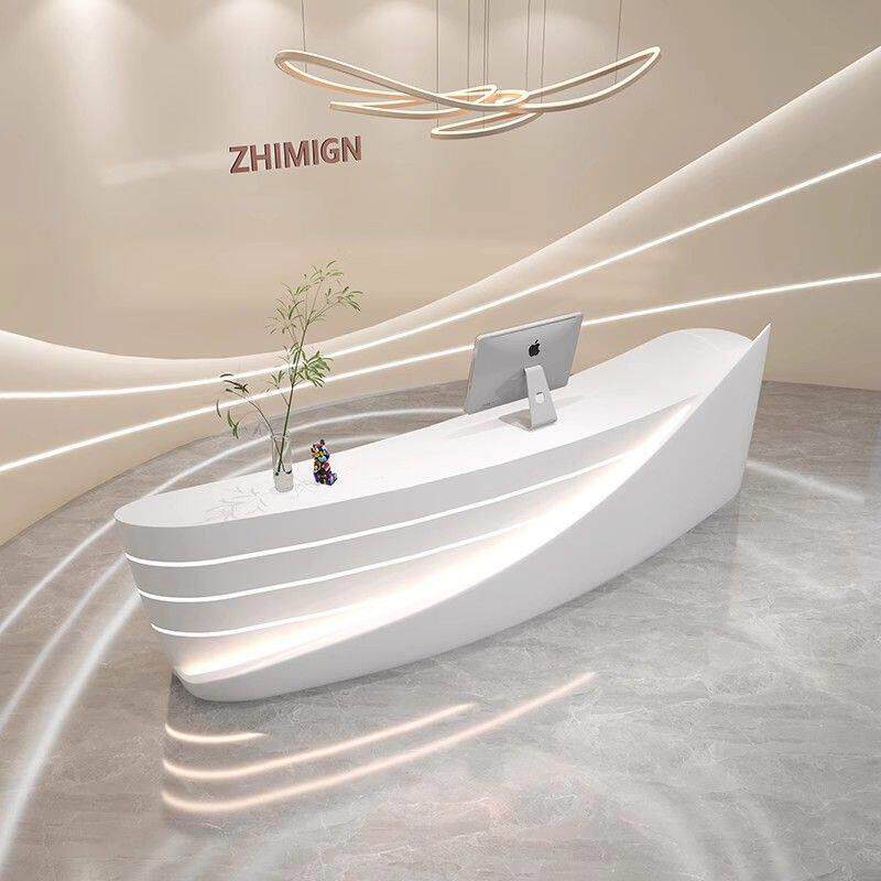 简约现代美容院收银台弧形接待台养生馆美术机构公司前台吧台