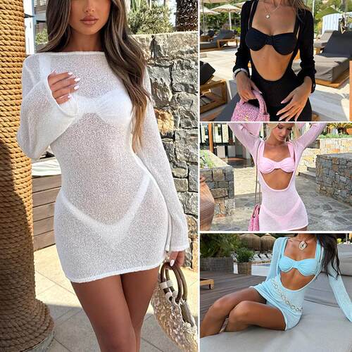 Women'S Long Sleeve Sun Protection Dress Sexy Knit