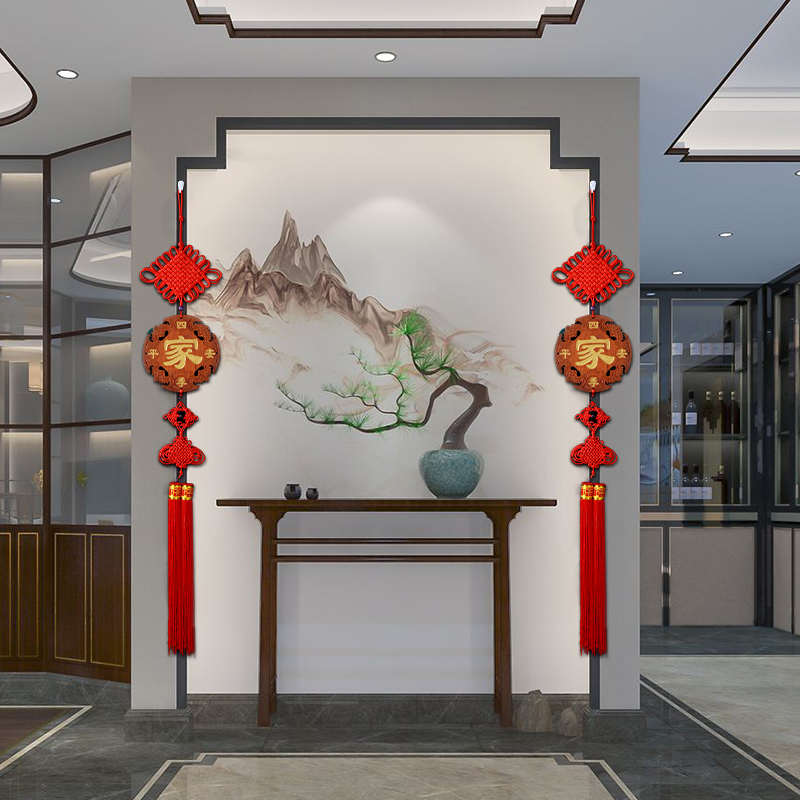 桃木中国结挂件电视背景墙福字装饰高档中式入户门家和万事兴吉祥