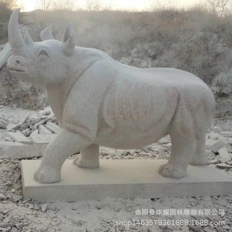 石雕汉白玉犀牛牦牛青石仿真动物雕塑花岗岩户外园林公园装饰景观