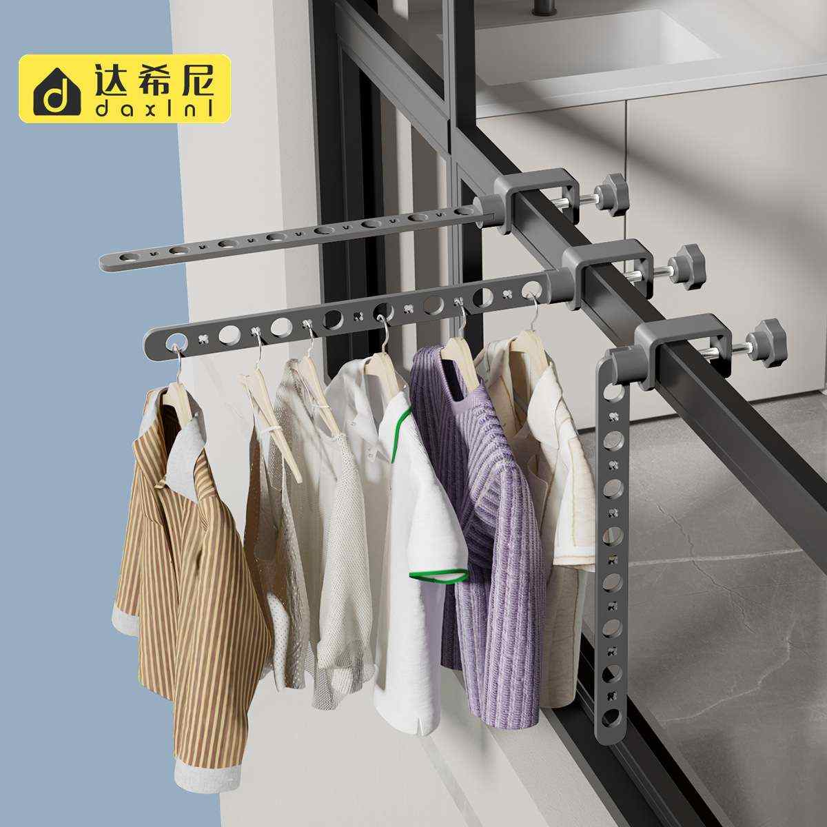 室内晾衣架浴室门窗挂衣架太空铝宿舍阳台窗户多功能便携式挂衣杆