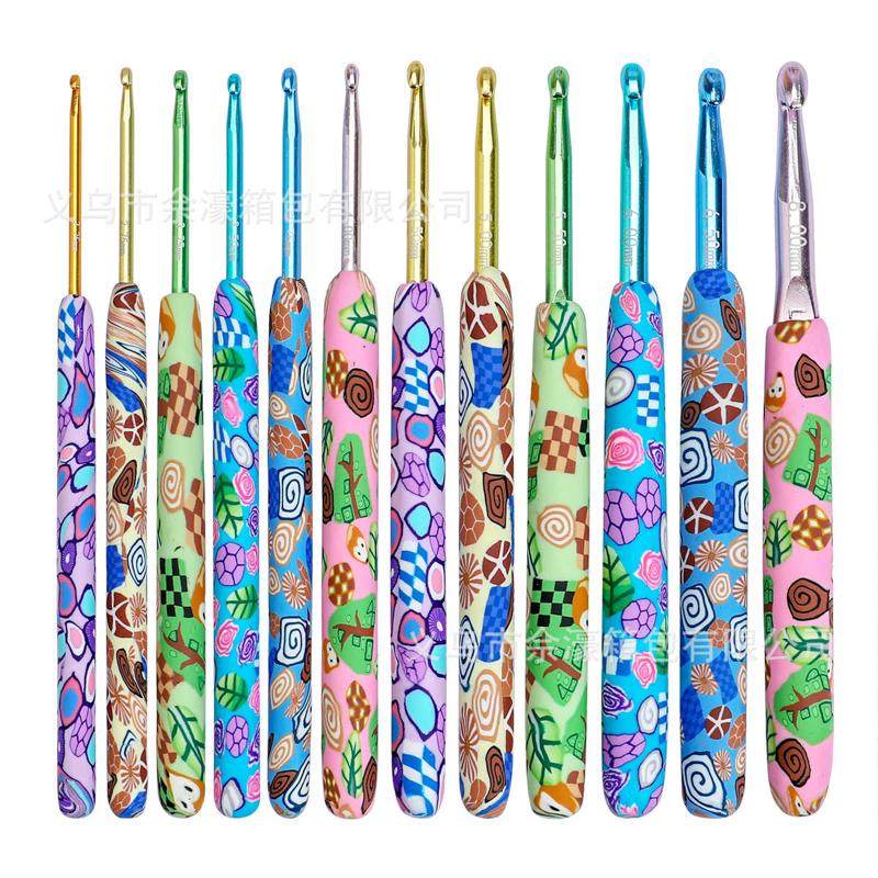 新款动物印花图案软陶钩针DIY毛线编织工具氧化铝12支美规CH121,居家布艺,线盒,淘宝优惠券,粉丝福利购,淘宝优惠卷