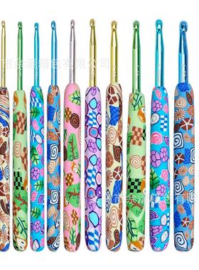 新款动物印花图案软陶钩针DIY毛线编织工具氧化铝12支美规CH121