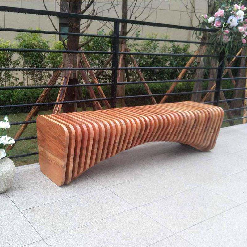 商场异形木质切片座椅户外胡桃木艺休闲坐凳公园靠背休息长椅子
