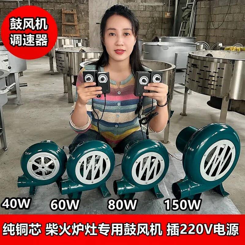 柴火炉竈专用鼓风机可调节变速12V小型电动220V交直流吹风机