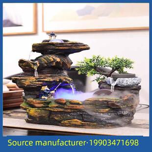 桌面循环水景小桥上水石风水轮造景假山流水喷泉摆件客厅玄关山水