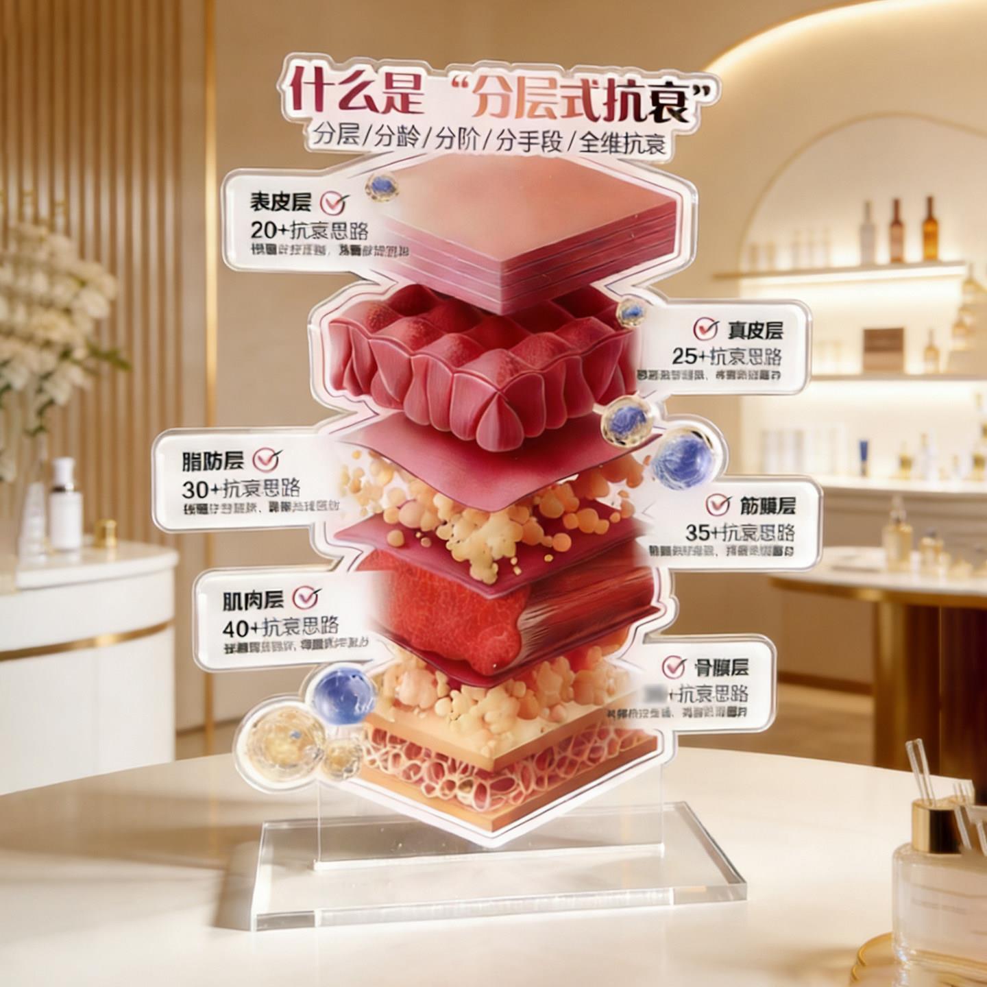 分层抗衰台卡医美摆件高清高透不褪色压克力摆件医美咨询室摆件